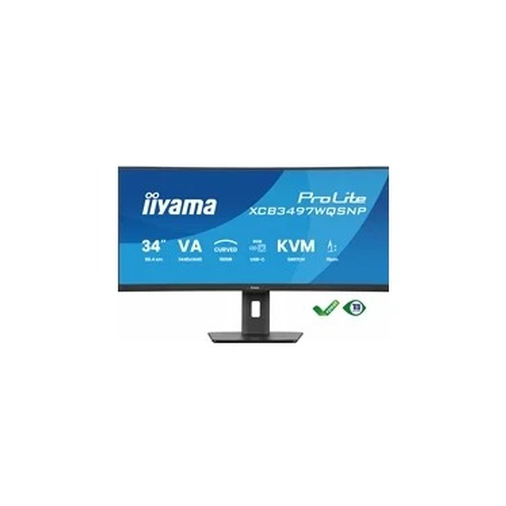 iiyama ProLite Curved Monitor XCB3497WQSNP-B1 34" VA Ultra-Wide Screen with KVM Switch, LAN, USB-C Dock, 0.4ms, 120Hz, HDMI, DisplayPort, Speakers, Height Adjustment