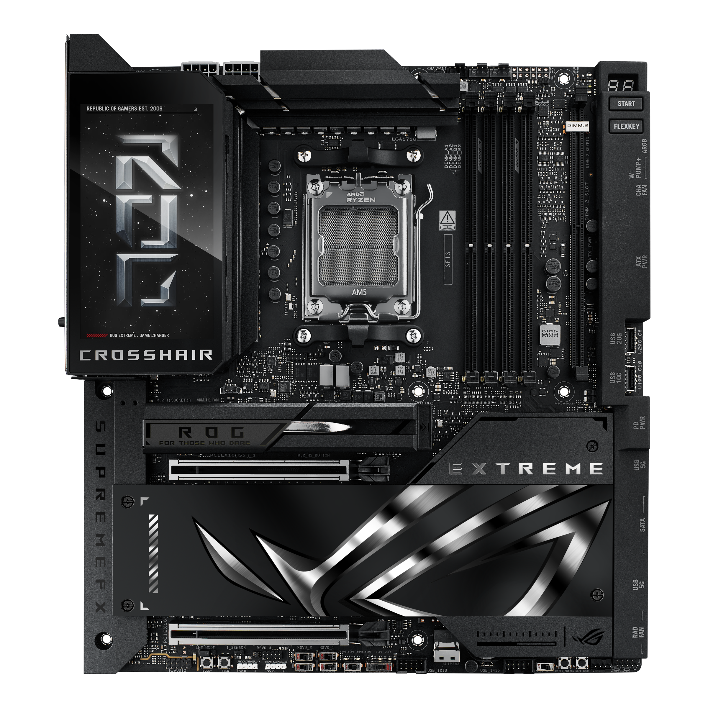 ASUS ROG CROSSHAIR X870E EXTREME - Motherboard - ATX - Socket AM5 - AMD X870E Chipset - USB4, USB-C 3.2 Gen2, USB 3.2 Gen 2, USB-C 3.2 Gen 2x2, USB 3.2 Gen 1 - Wi-Fi 7, Bluetooth, 5 Gigabit Ethernet, 10 Gigabit LAN - onboard graphics (CPU required) - HD A