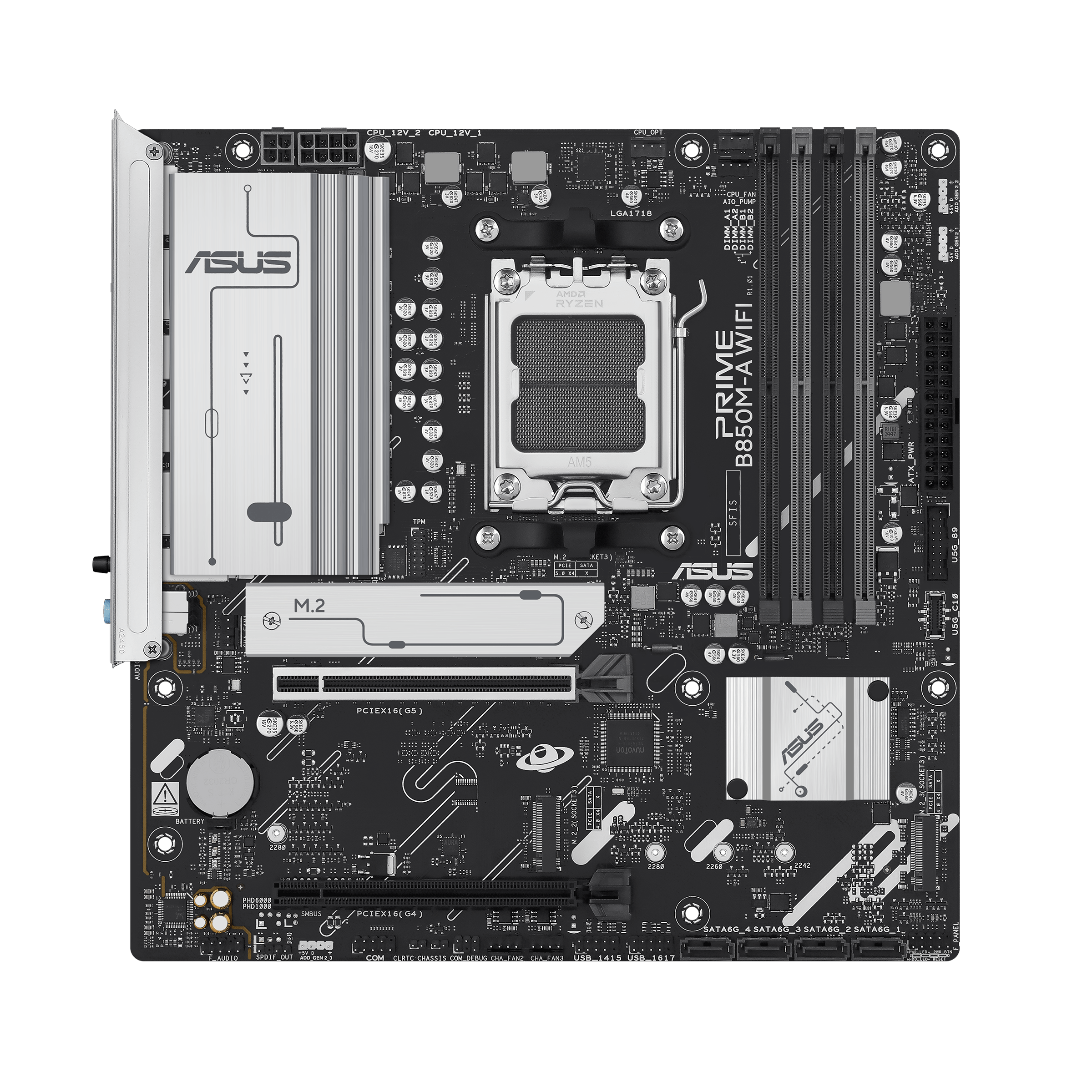 ASUS PRIME B850M-A WIFI - Motherboard - micro ATX - Socket AM5 - AMD B850 Chipset - USB 3.2 Gen 2, USB 3.2 Gen 1, USB-C 3.2 Gen 1 - Wi-Fi 6E, Bluetooth, 2.5 Gigabit LAN - onboard graphics (CPU required) - HD Audio (8-channel)