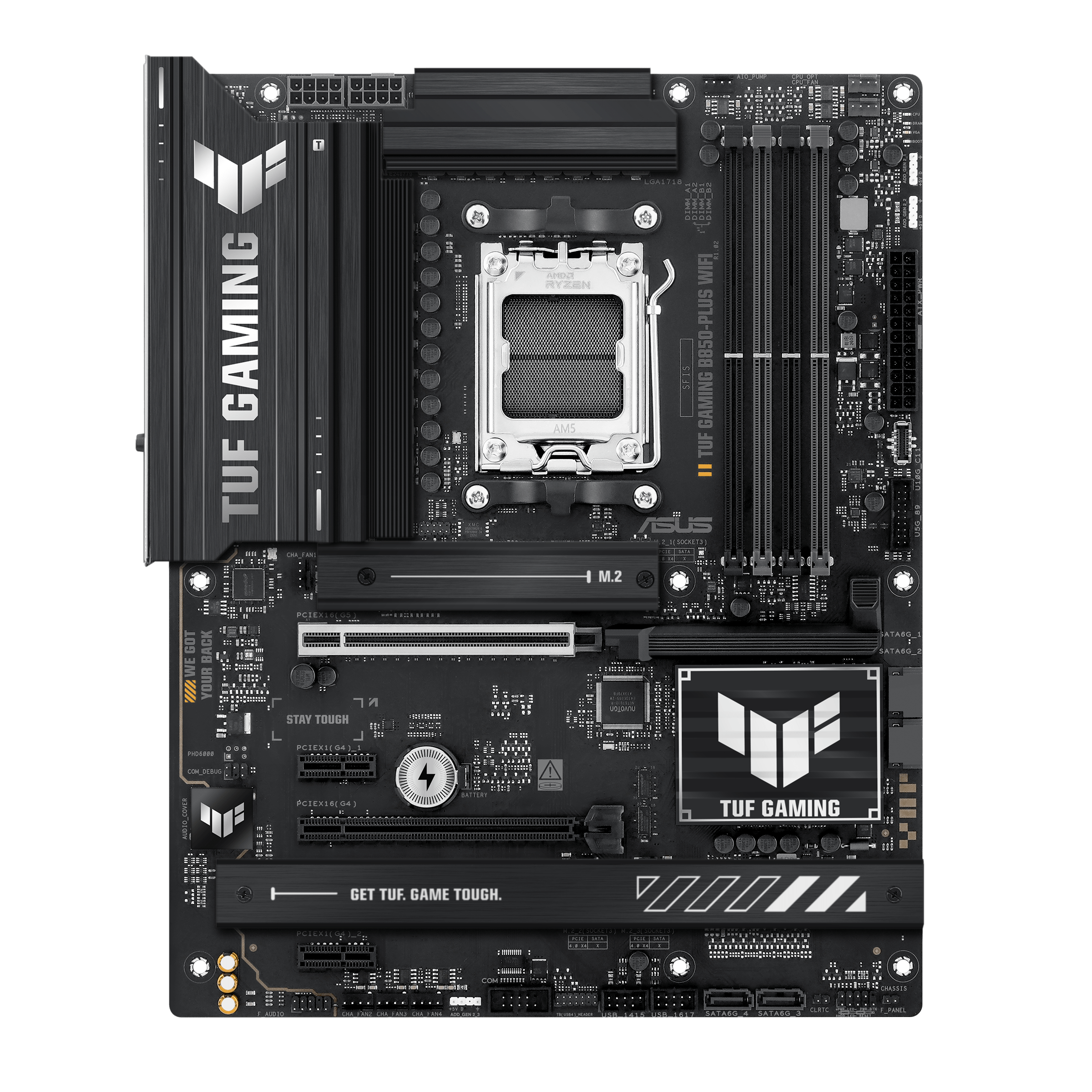 ASUS TUF GAMING B850-PLUS WIFI - Motherboard - ATX - Socket AM5 - AMD B850 Chipset - USB-C 3.2 Gen 2x2, USB-C 3.2 Gen2, USB 3.2 Gen 2, USB 3.2 Gen 1 - 2.5 Gigabit LAN, Wi-Fi 7, Bluetooth - onboard graphics (CPU required) - HD Audio (8-channel)