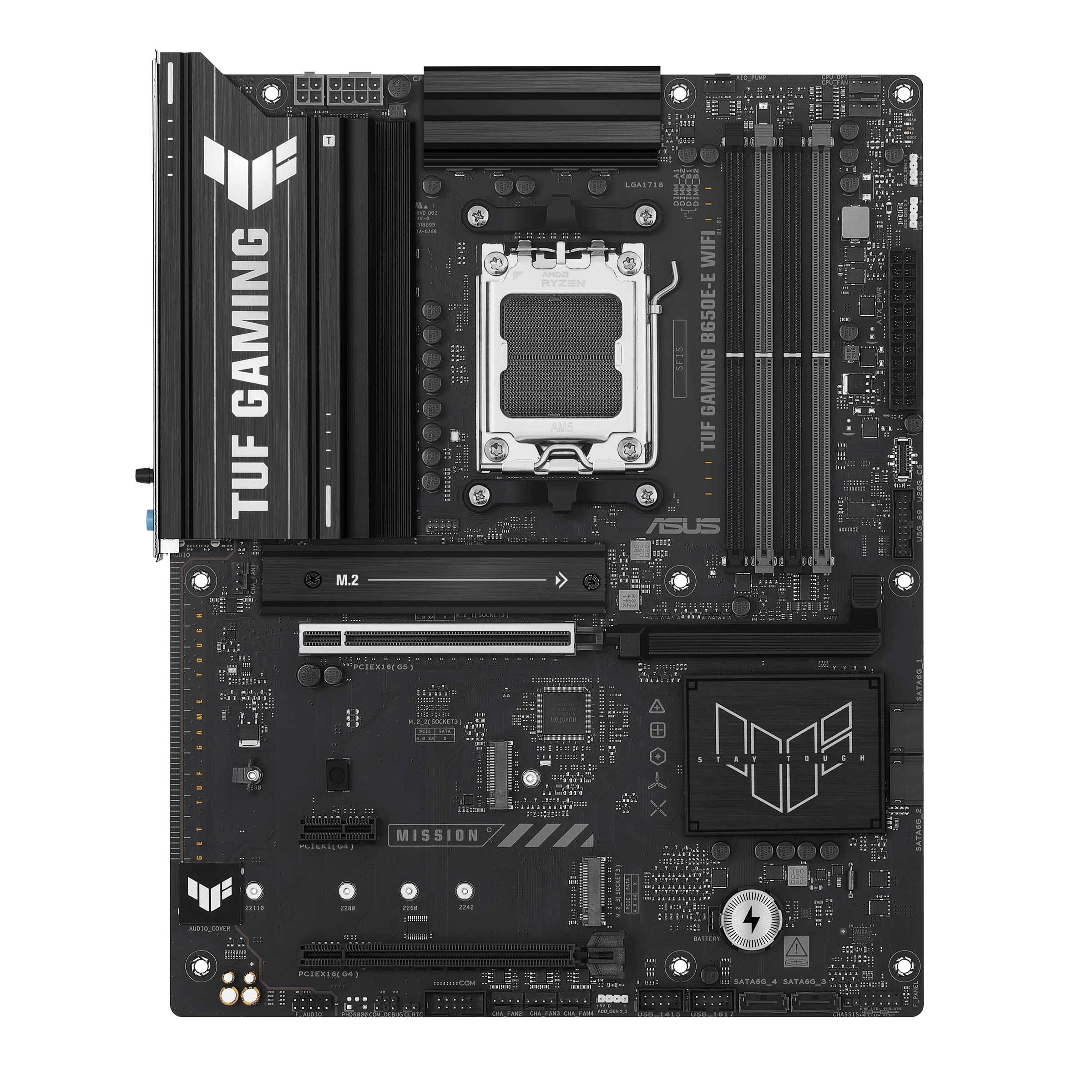 ASUS TUF GAMING B650E-E WIFI - Motherboard - ATX - Socket AM5 - AMD B650 Chipset - USB-C 3.2 Gen 2x2, USB-C 3.2 Gen2, USB 3.2 Gen 2, USB 3.2 Gen 1 - Wi-Fi 6E, Bluetooth, 2.5 Gigabit LAN - onboard graphics (CPU required) - HD Audio (8-channel)