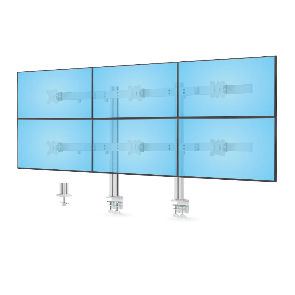 Startech Six-Monitor Desk Mount w/ Crossbar, Up To 32" Screens/17.6lb - Mounting kit - for 6 LCD displays - column, dual - plastic, steel - white - screen size: 17"-32" - desk-mountable