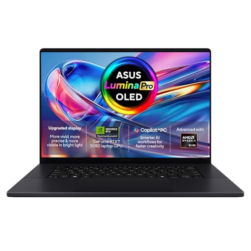 ASUS ProArt P16 H7606WX-SE001W - Copilot+ PC - AMD Ryzen AI 9 - HX 370 / up to 5.1 GHz - Win 11 Home - GeForce RTX 5090 - 64 GB RAM - 2 TB SSD NVMe x 2 - 16" OLED touchscreen 3840 x 2400 (4K) @ 120 Hz - Wi-Fi 7, Bluetooth - nano black