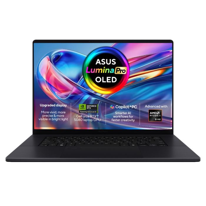 ASUS ProArt P16 H7606WW-SE006W - Copilot+ PC - AMD Ryzen AI 9 - HX 370 / up to 5.1 GHz - Win 11 Home - GeForce RTX 5080 - 64 GB RAM - 2 TB SSD NVMe - 16" OLED touchscreen 3840 x 2400 (4K) @ 120 Hz - Wi-Fi 7, Bluetooth - nano black